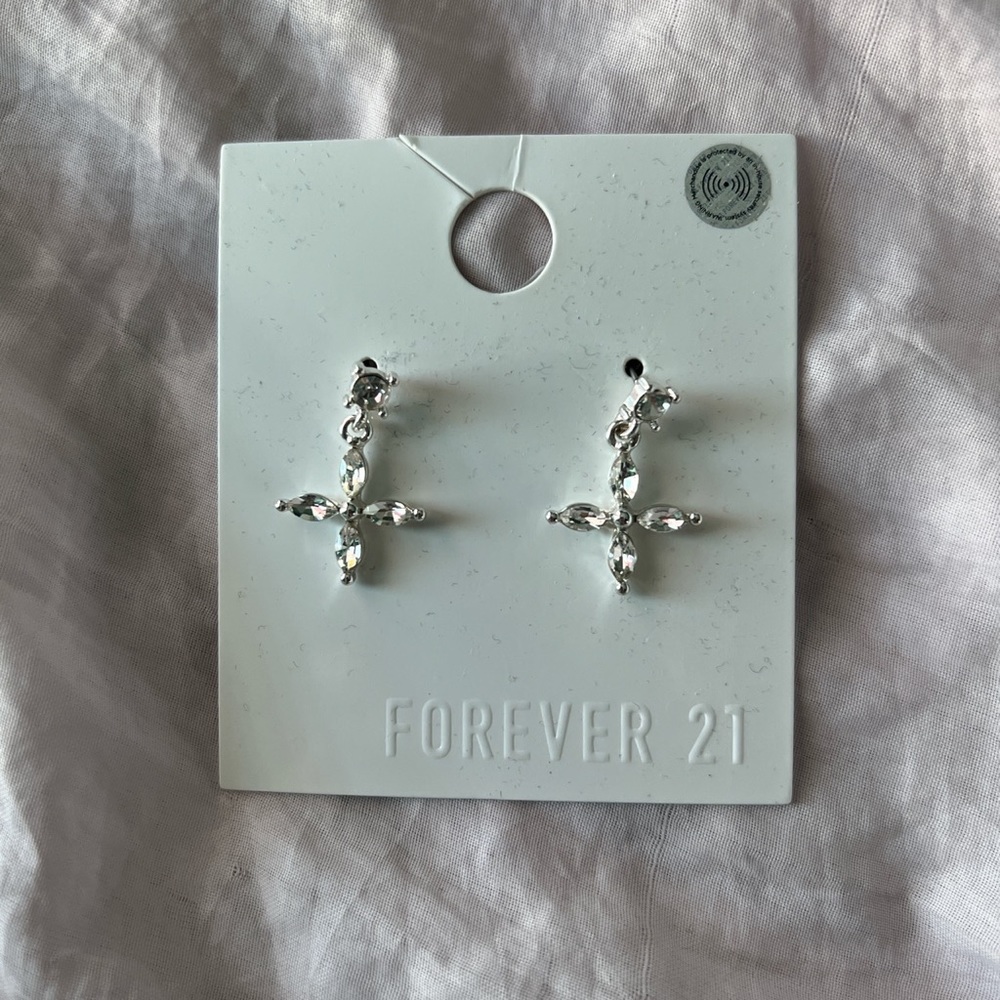 F21 silver stone earrings